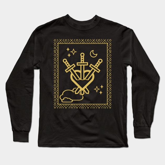 Tarot Card - Three of Swords - Gold Long Sleeve T-Shirt by ballhard